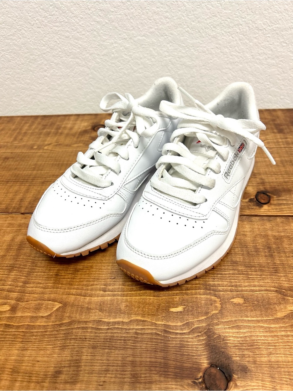 Reebok Women’s Classic White Leather Sneakers with Gum Outsole